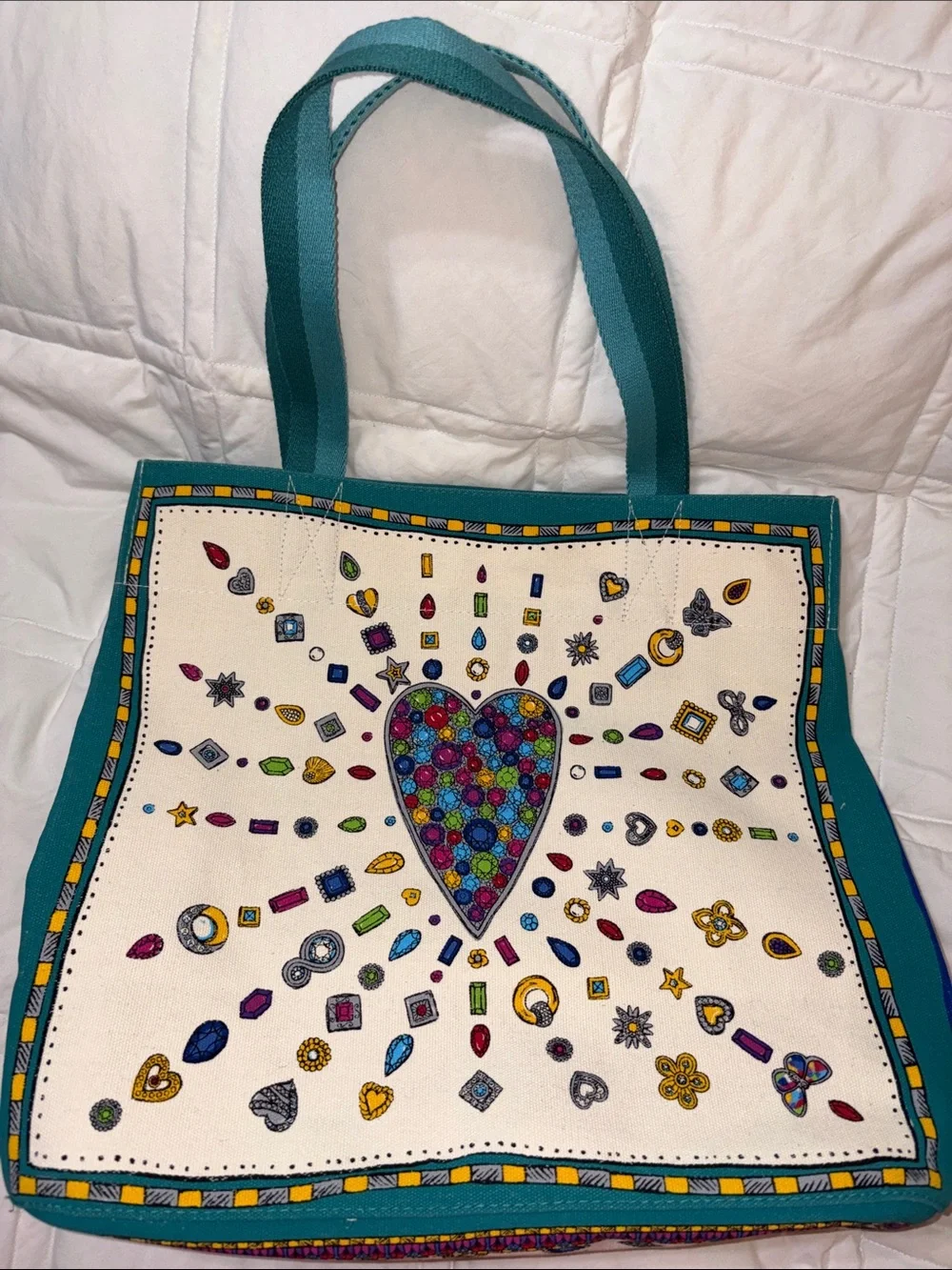 Nwot Brighton Limited Edition Charmed Love Canvas Tote Bag Whimsical Folk Art